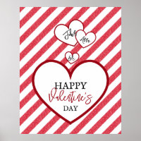 Happy Valentine's Day Red Hearts Chalk Stripes