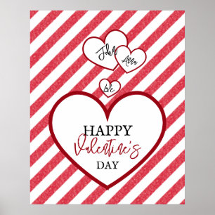 Happy Valentine's Day Red Hearts Chalk Stripes Poster