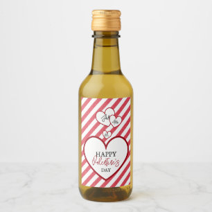 Happy Valentine's Day Red Hearts Chalk Stripes Wine Label