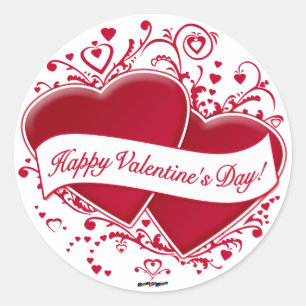 Happy Valentine's Day! Red Hearts Classic Round Sticker