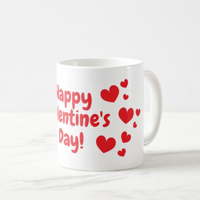 Happy Valentine's Day red hearts coffee mug gift (Front Right)