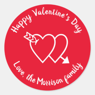 Happy Valentine's Day red hearts custom script Classic Round Sticker