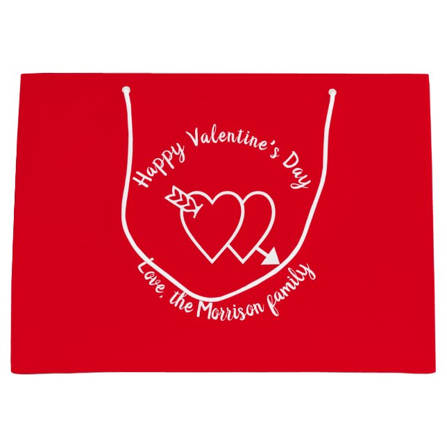 Happy Valentine's Day red hearts custom script Large Gift Bag (Front)