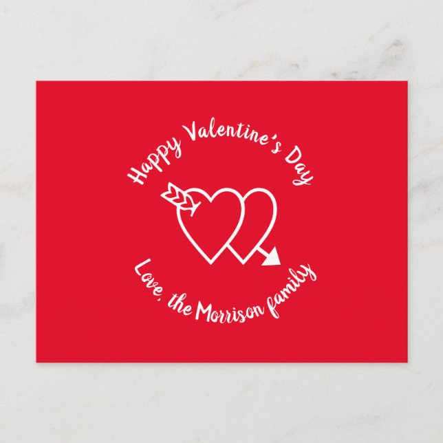 Happy Valentine's Day red hearts custom script Postcard (Front)