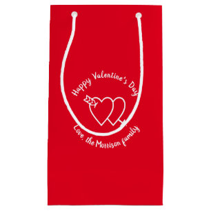 Happy Valentine's Day red hearts custom script Small Gift Bag
