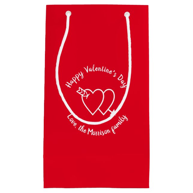 Happy Valentine's Day red hearts custom script Small Gift Bag (Front)