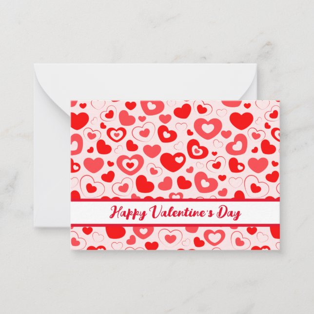  Happy Valentine's Day Red Hearts Flat Note Card (Front)