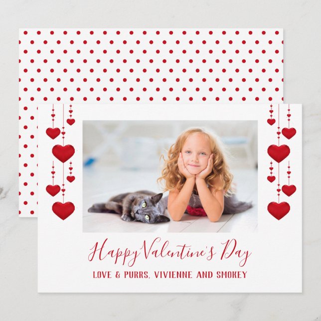 Happy Valentine's Day Red Hearts Flat Photo Card (Front/Back)