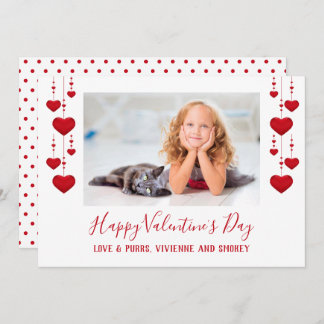 Happy Valentine's Day Red Hearts Flat Photo Card