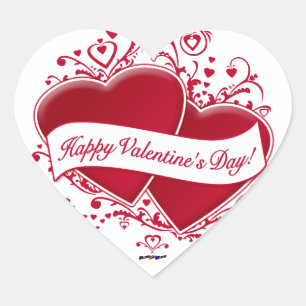 Happy Valentine's Day! Red Hearts Heart Sticker