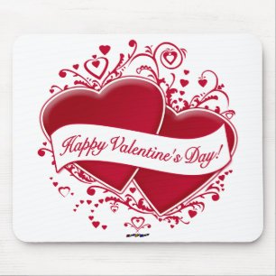 Happy Valentine's Day! Red Hearts Mouse Mat