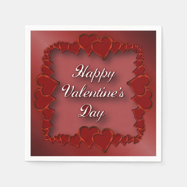 Happy Valentine's Day Red Hearts Napkins (Front)