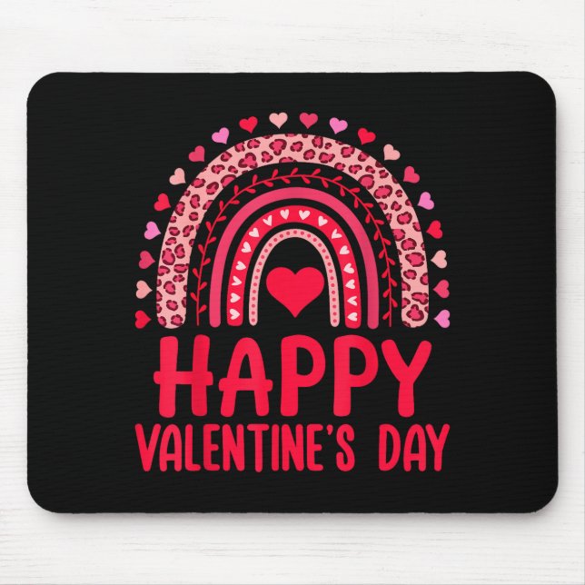 Happy Valentines Day Red Hearts Rainbow Leopard Wo Mouse Mat (Front)