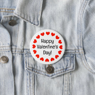 Happy Valentine's Day red hearts round circle 7.5 Cm Round Badge