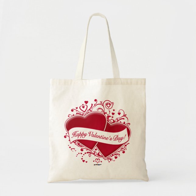 Happy Valentine's Day! Red Hearts Tote Bag (Front)