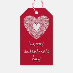 Happy Valentine's Day Red Lace Heart Gift Tags