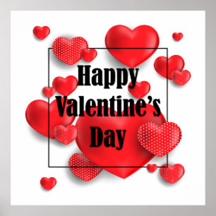 Happy Valentine's Day Red Love Hearts Holidays Poster