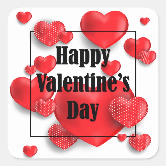 Happy Valentine's Day Red Love Hearts | Holidays Square Sticker (Front)