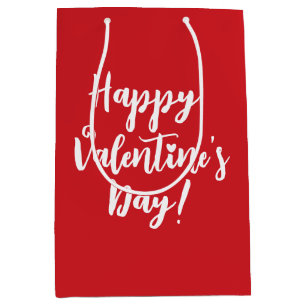 Happy Valentine's Day red modern script typography Medium Gift Bag