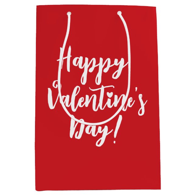 Happy Valentine's Day red modern script typography Medium Gift Bag (Front)
