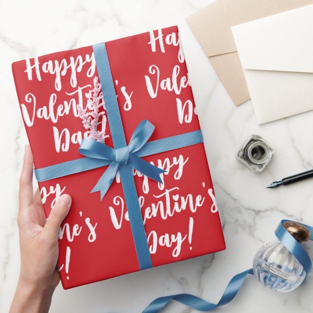 Happy Valentine's Day red modern script typography Wrapping Paper (Gifting)