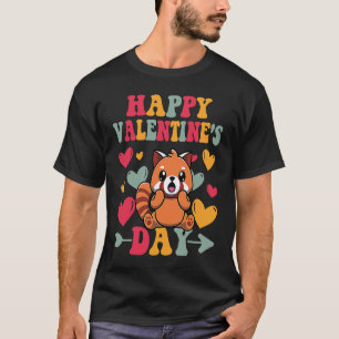 Happy Valentines Day Red Panda Heart Love Groovy T-Shirt