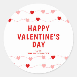 Happy Valentine's Day Red Pink Hearts Personalised Classic Round Sticker