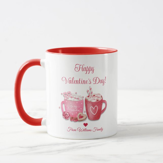 happy valentines day,red pink hot chocolate cute mug (Left)