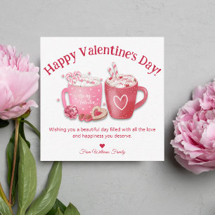 happy valentines day,red pink watercolor two mugs card