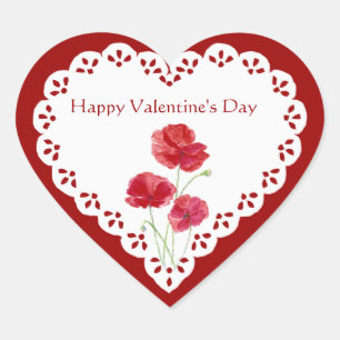 Happy Valentine's Day Red Poppy Garden Plant Heart Sticker