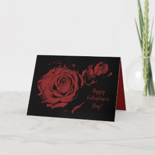 Happy Valentine's Day Red Rose Stamped on Black Holiday Card