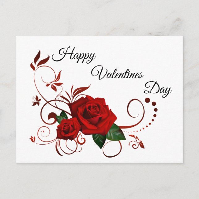 Happy Valentines Day Red Roses Postcard (Front)