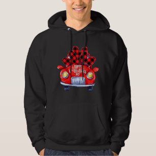 Happy Valentine's Day Red Truck Buffalo Plaid Hear Hoodie