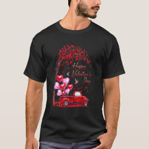 Happy Valentine's Day Red Truck Hearts Mens Womens T-Shirt