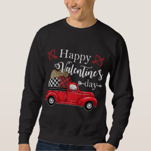 Happy Valentine's Day Red Truck Pickup Leopard Hea Sweatshirt