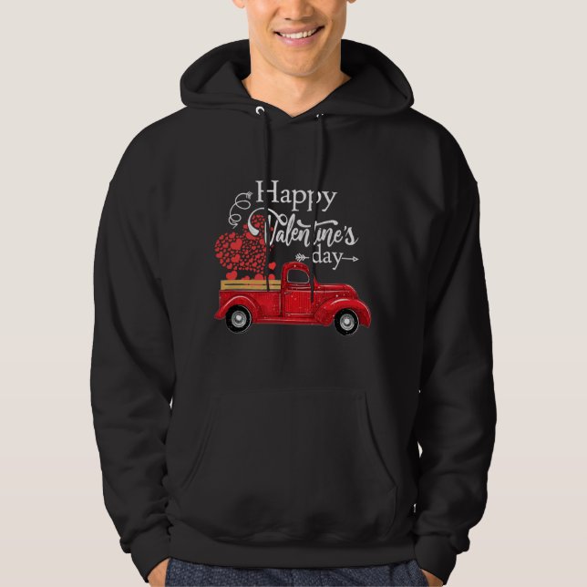 Happy Valentine's Day Red Truck Pickup Red Plaid H Hoodie (Front)