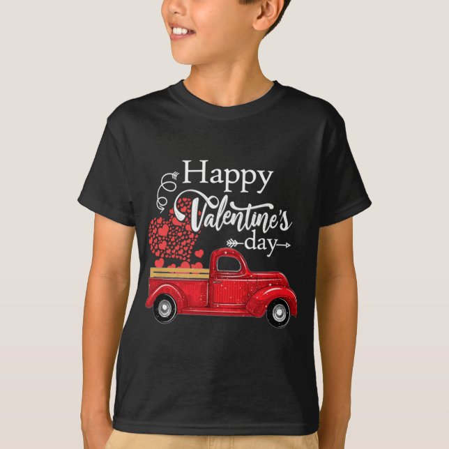Happy Valentine's Day Red Truck Pickup Red Plaid H T-Shirt (Front)
