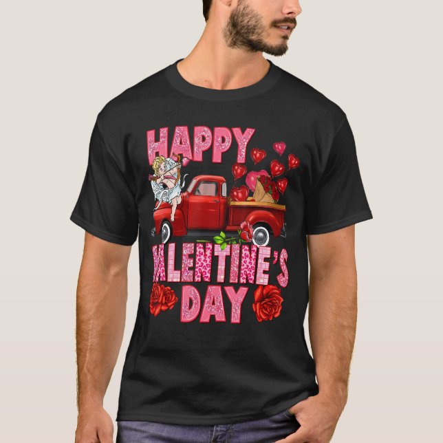 Happy Valentine's Day Red Truck Western Cute T-Shirt (Front)