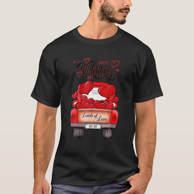 Happy Valentine's Day Red Truck With Hearts T-Shirt (Front)