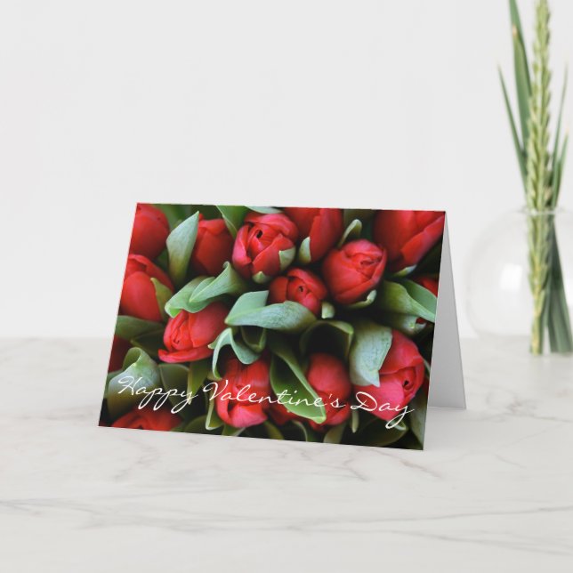 Happy Valentine's Day Red Tulips Bouquet Card (Front)