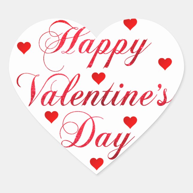 HAPPY VALENTINE's DAY Red White Glitter Heart Heart Sticker (Front)