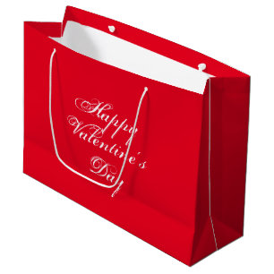 Happy Valentine's Day red white script elegant Large Gift Bag
