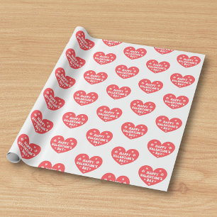 happy valentines day retro heart red white stylish wrapping paper