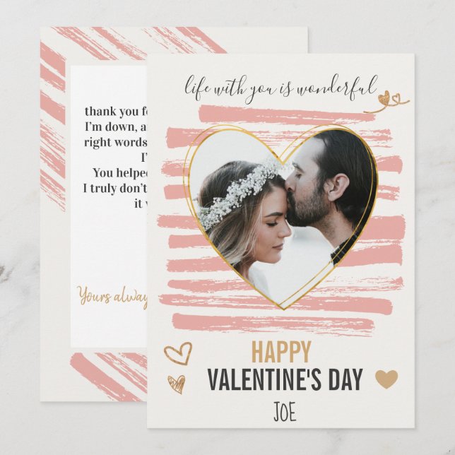"Happy Valentine's Day" romantic Couple Photo Holi Holiday Card (Front/Back)