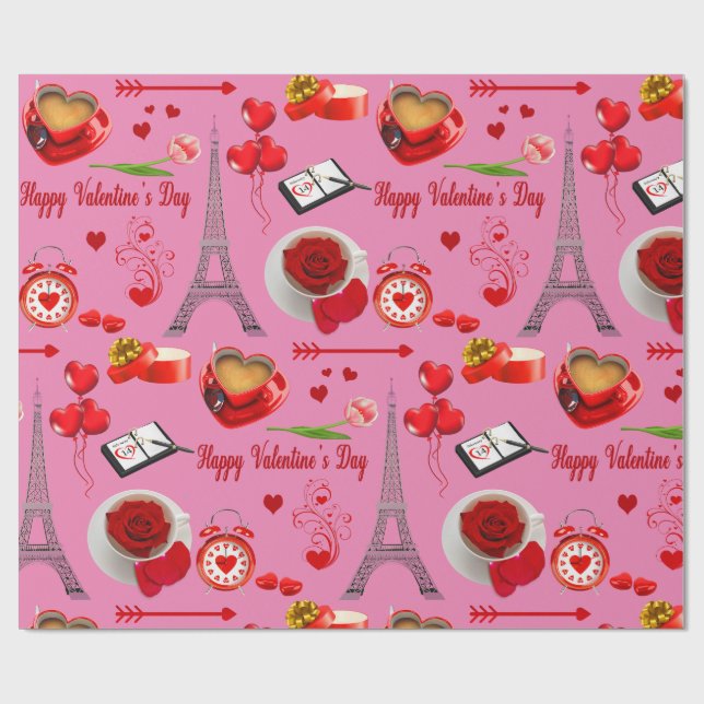 Happy Valentine's Day Romantic Gift For Couple Wrapping Paper (Flat)