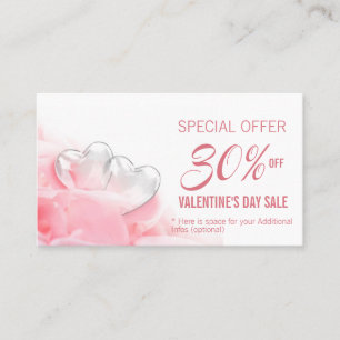Happy Valentine's Day Romantic Glass Hearts Discount Card