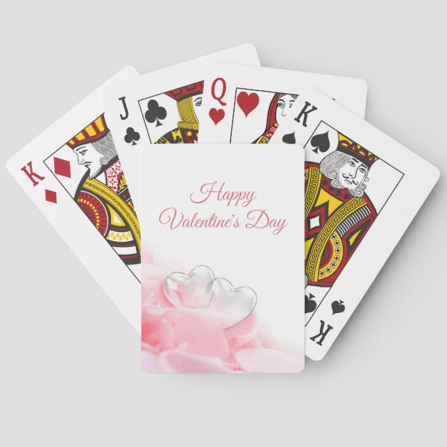 Happy Valentine's Day Romantic Glass Hearts Playing Cards (Back)