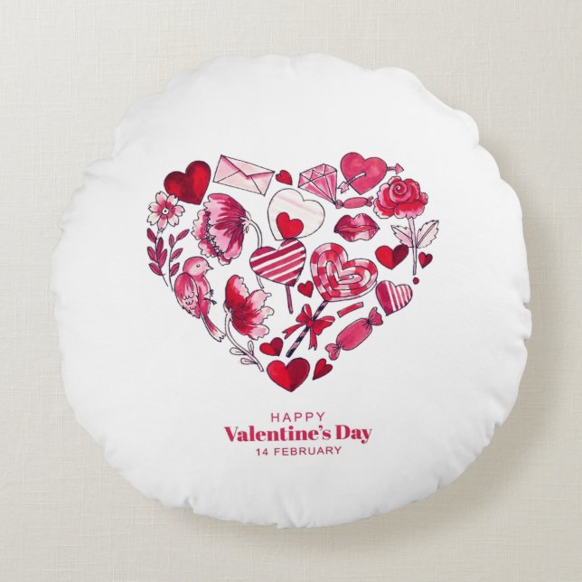 "Happy Valentine's Day - Romantic love" Round Cushion (Front)