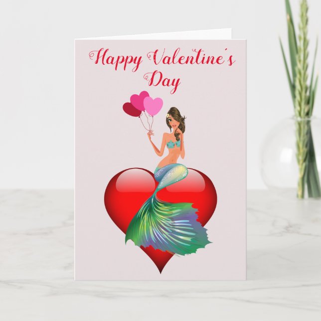 Happy Valentine's Day Romantic Mermaid Card (Front)