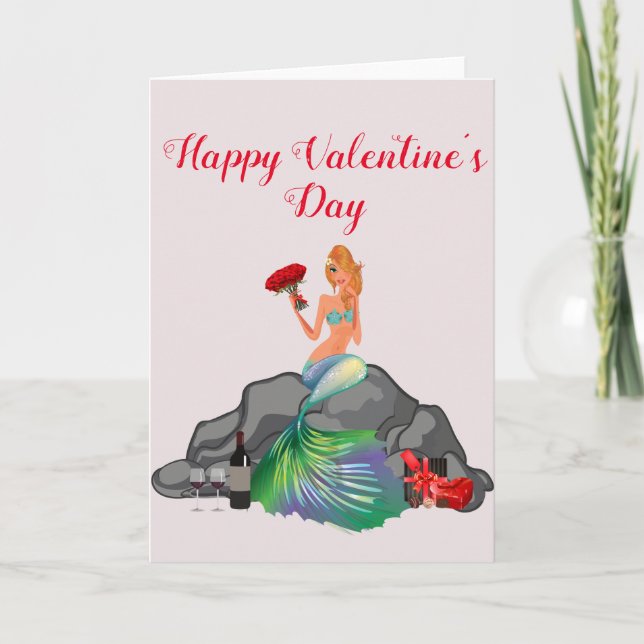 Happy Valentine's Day Romantic Mermaid Card (Front)